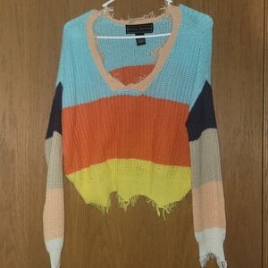 Colorblock Colorful Dolman Sweater Raw Hem oversized